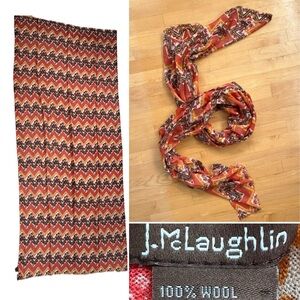 🥮Chevron Print Lightweight J. McLaughlin Scarf Dark Melon/Orange/Brown Oversized